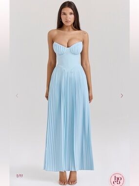 HOUSE OF CB 'Marcella" Ocean Blue Pleated Maxi Dress NWOT